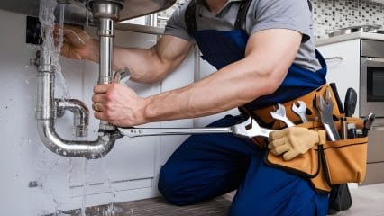 Plumber repairing sink pipes in Tucker, Georgia home