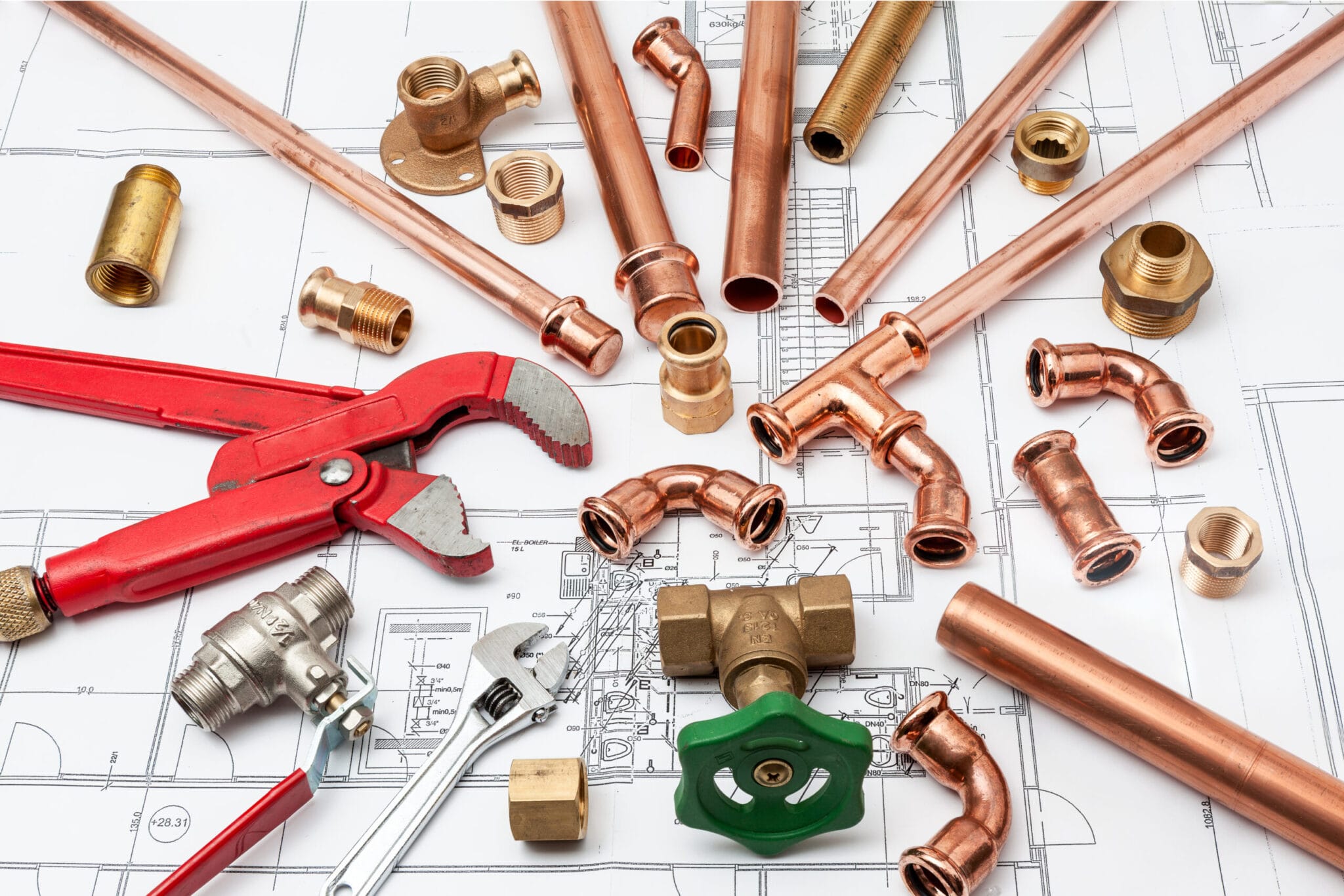 Copper pipe fittings and plumbing parts for Tucker, Georgia repairs