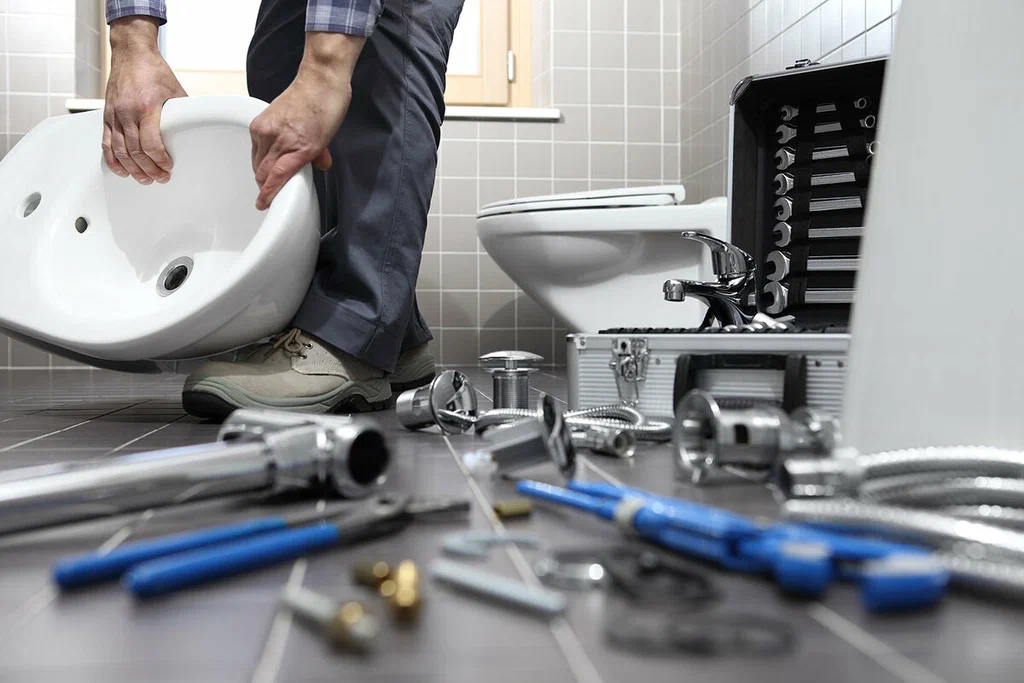 Plumbing tools prepared for a bathroom repair in Tucker